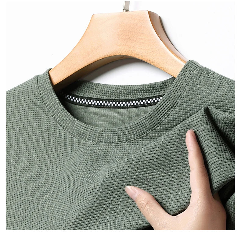 Men’s summer waffle round-neck T-shirt