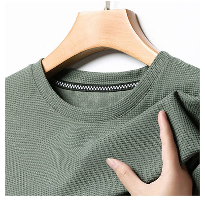 Men’s summer waffle round-neck T-shirt