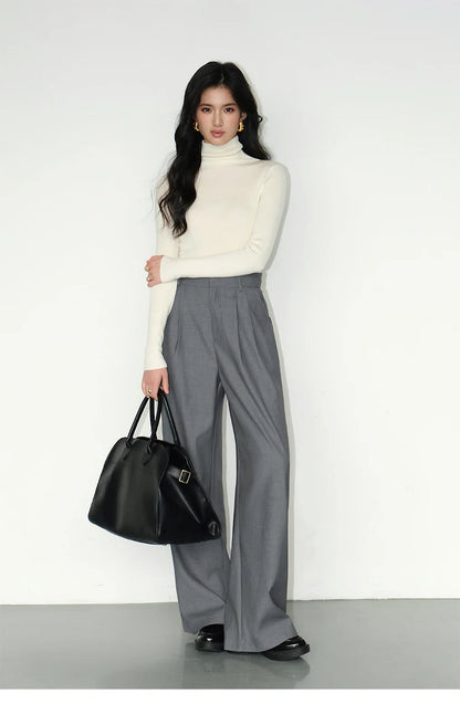 Loose drape casual straight trousers for office wear