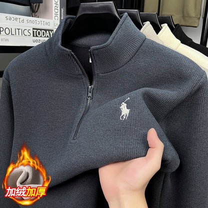 Half-Height Zipper Plush Thick Hoodie for Men – Anti-Pilling