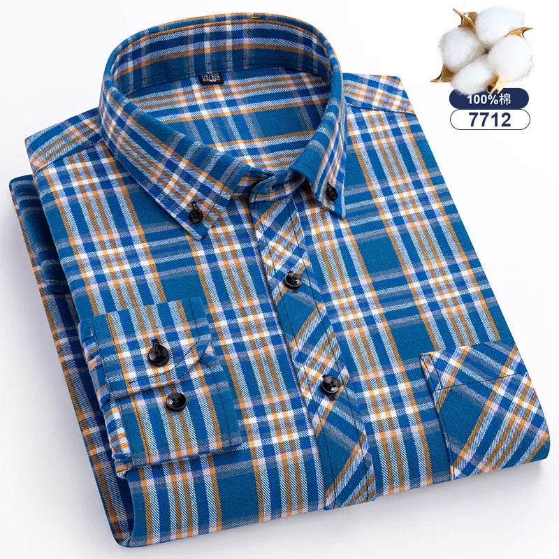 Big-size 8XL flannel shirt, soft 100% cotton, classic plaid