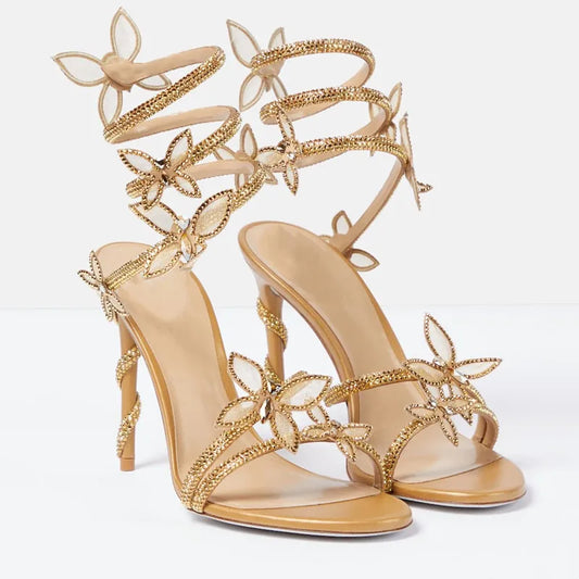 Crystal Butterfly Sandals – Sexy High Heel Gladiator Style
