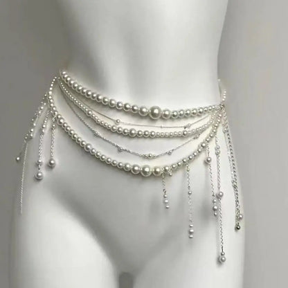 Y2K Pearl Waist Chain – Multilayer Body Jewelry for Women