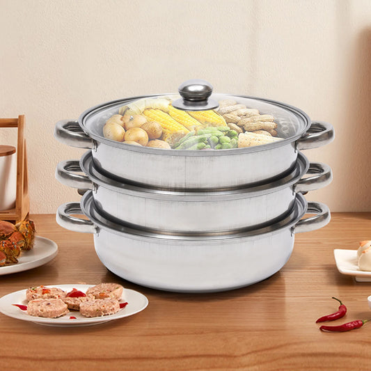 28cm 3-tier stainless steel food steamer for vegetables and large pots