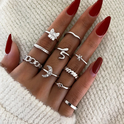 Chic Geometric Ring Set – 11PCS Trendy Party Jewelry
