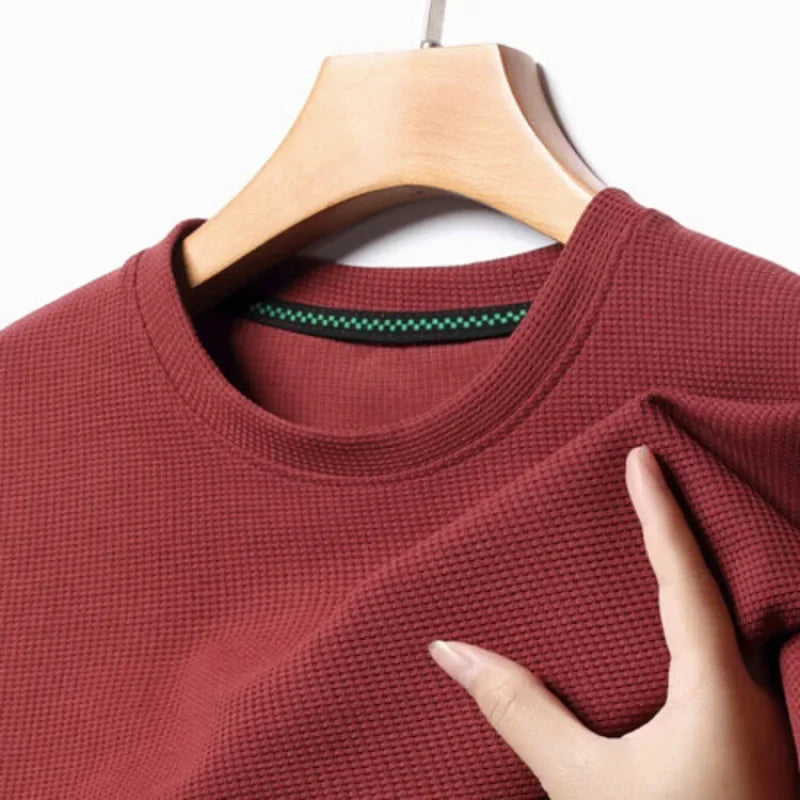 Men’s summer waffle round-neck T-shirt