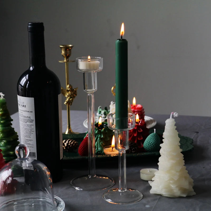 Elegant crystal candle set for table centerpieces and dinner settings.