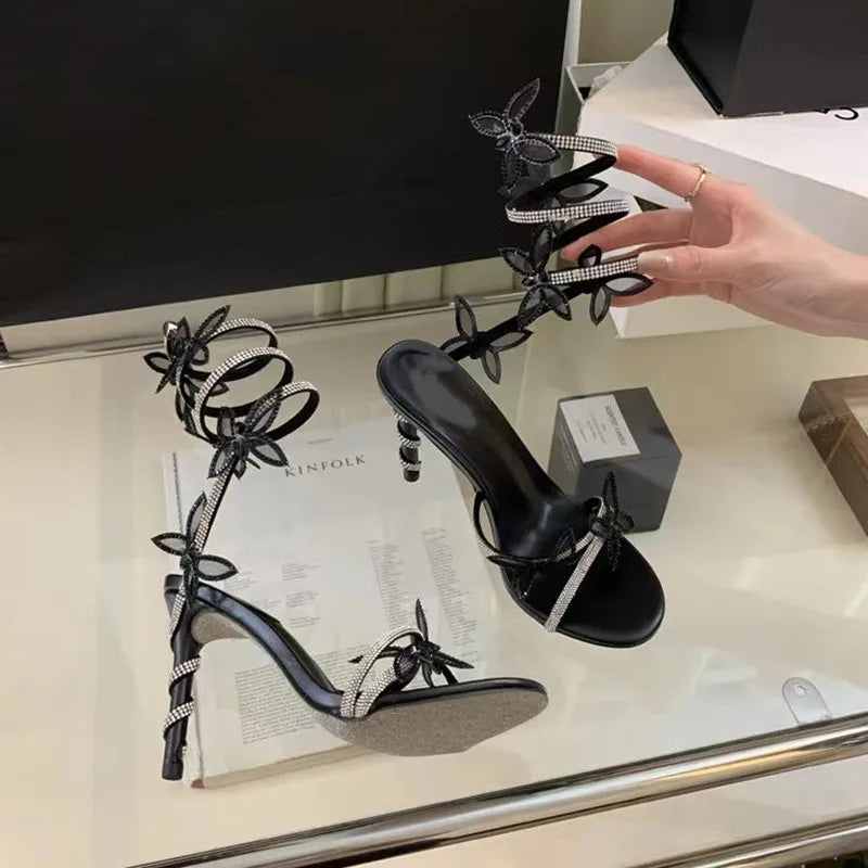 Crystal Butterfly Sandals – Sexy High Heel Gladiator Style