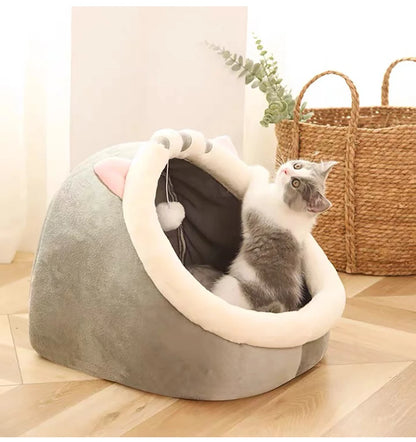 Cartoon-style cat bed—foldable, washable, and cozy for pets