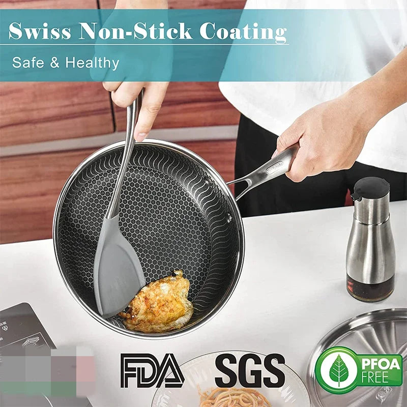 Stainless steel nonstick honeycomb frying pan with lid