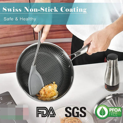 Stainless steel nonstick honeycomb frying pan with lid