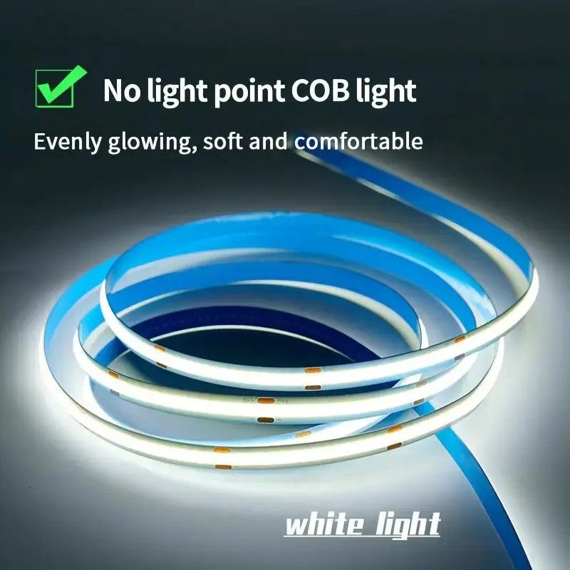 Flexible LED COB strip with touch dimmer—perfect for DIY lighting
