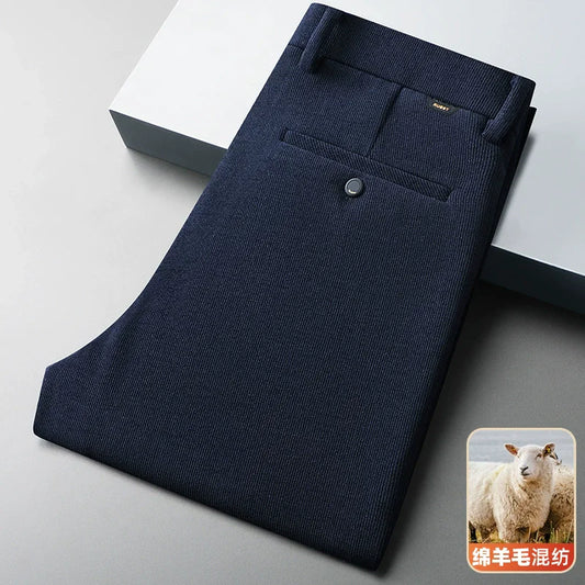 Straight-fit stretch trousers in black and blue