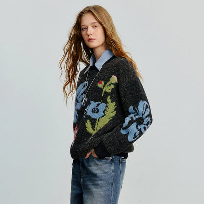 Women’s velvet floral jacquard sweater