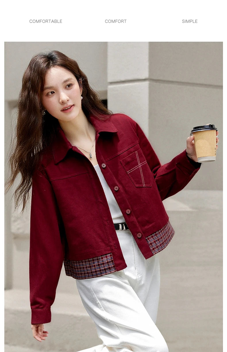 Turn-down collar long-sleeve outerwear for ladies