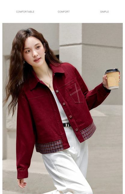 Turn-down collar long-sleeve outerwear for ladies