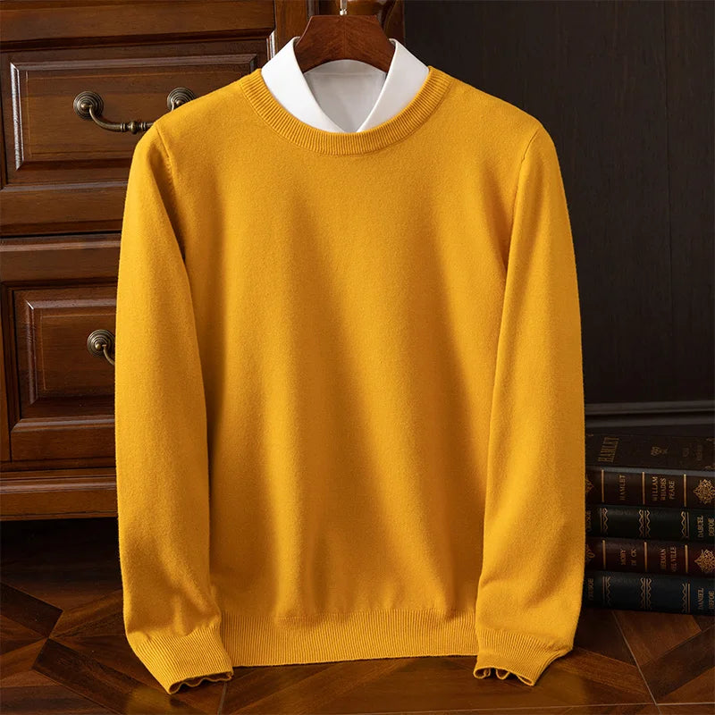 Men’s O-neck merino wool sweater for autumn & winter