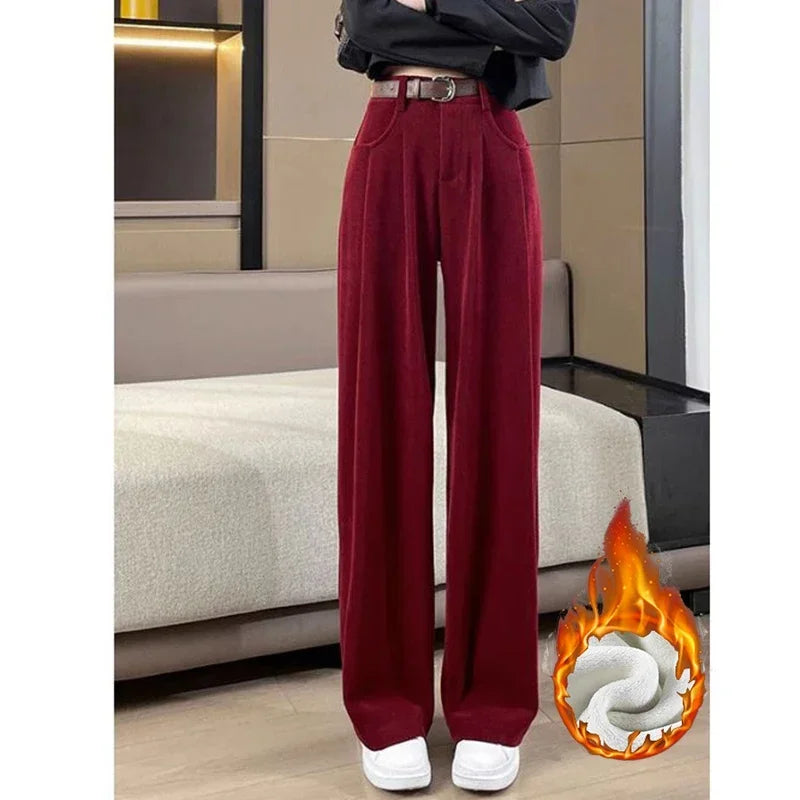 Straight-leg plush thermal trousers for casual wear