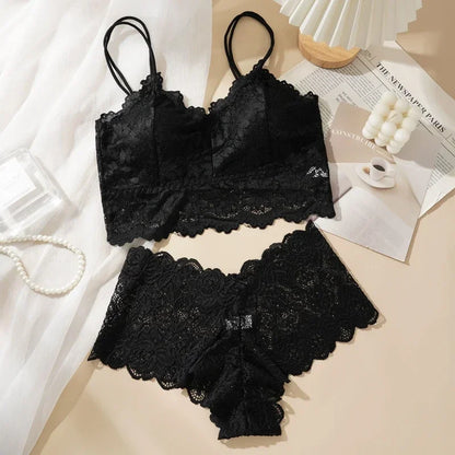 Women’s Lace Bra & Panty Set – Sexy Hollow Back, No Wire