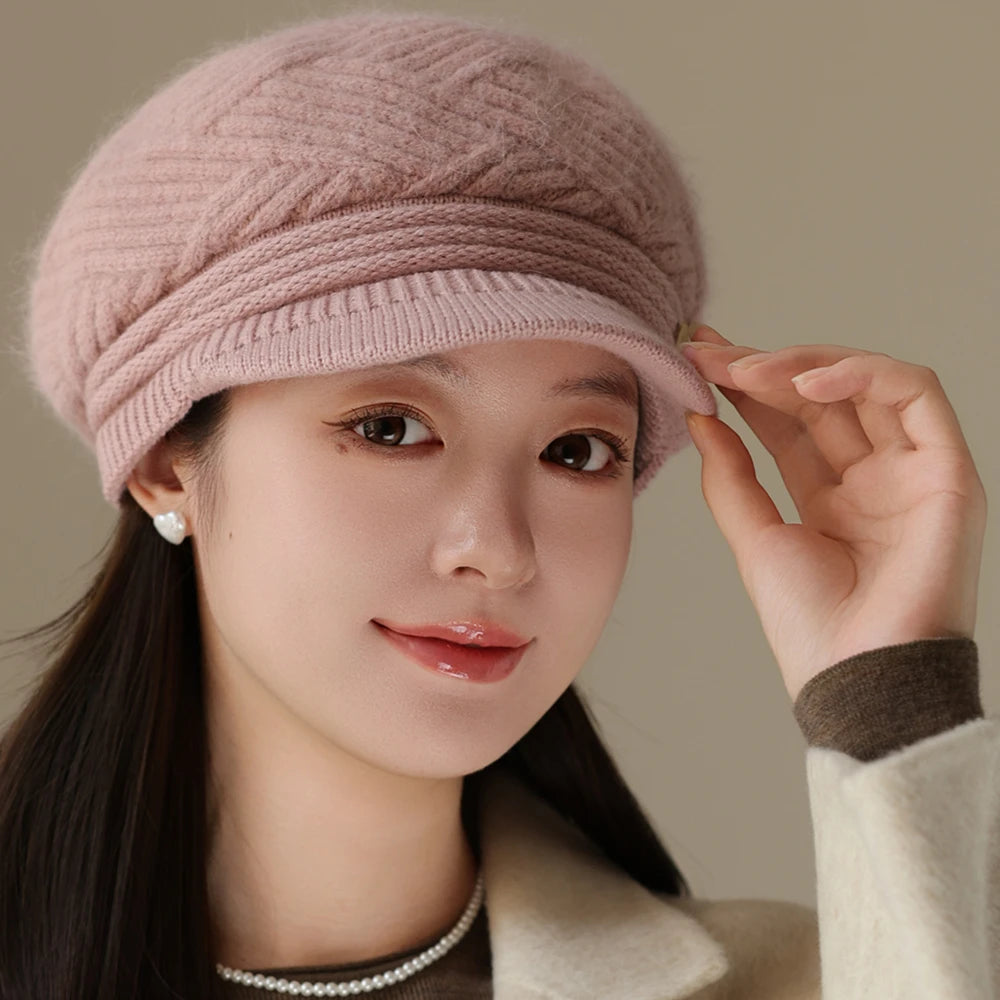 Rabbit Fur Blend Beanie – Casual Streetwear Winter Cap