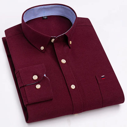 Smart casual cotton shirt with long sleeves, perfect for office or daily wear