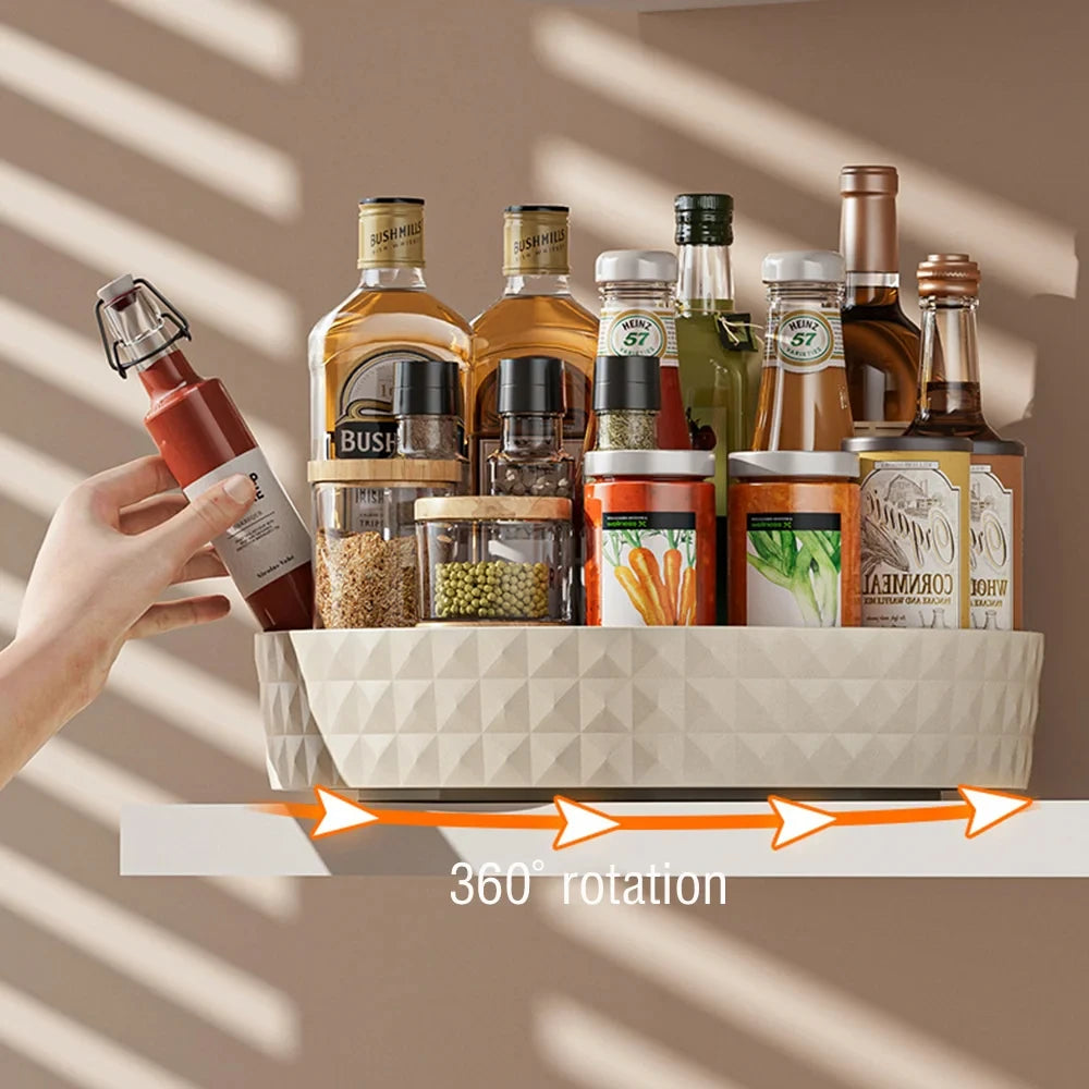 360° rotating spice rack tray for easy cabinet organization; non-slip design