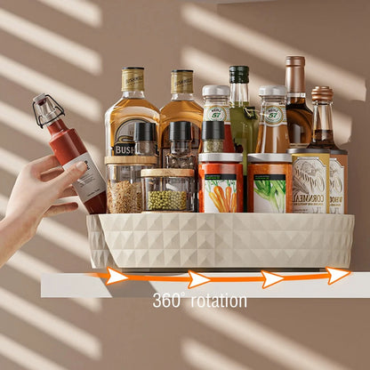 360° rotating spice rack tray for easy cabinet organization; non-slip design