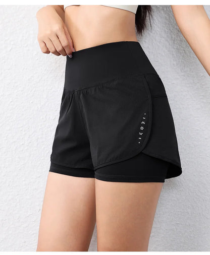 Layered sports shorts with pockets for yoga and fitness