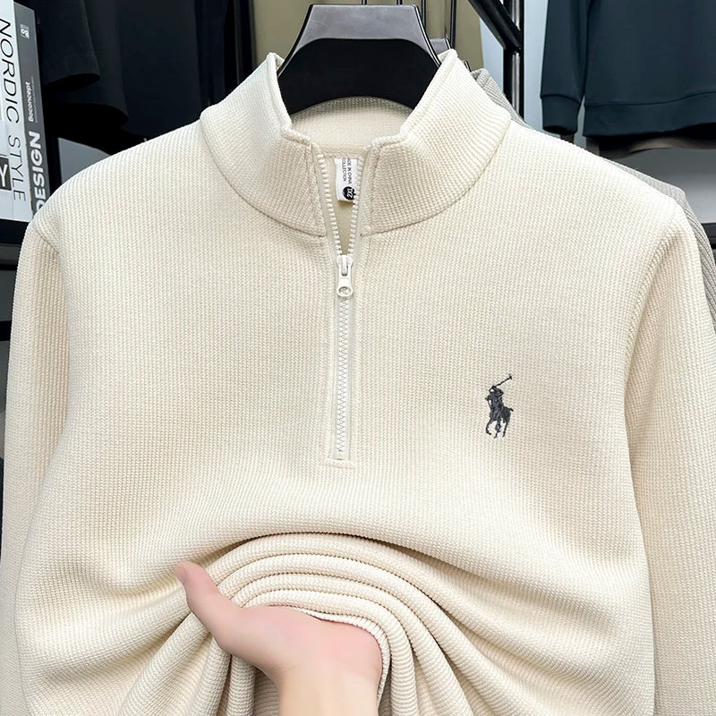 Half-Height Zipper Plush Thick Hoodie for Men – Anti-Pilling