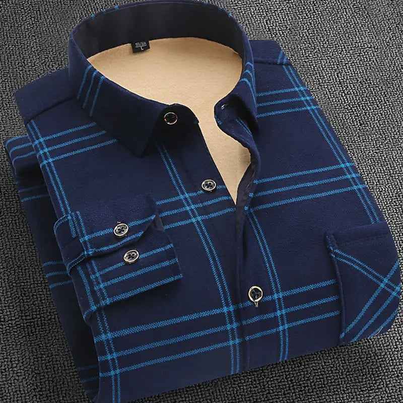 Men’s winter plaid shirt—soft, thick, and ideal for cold weather