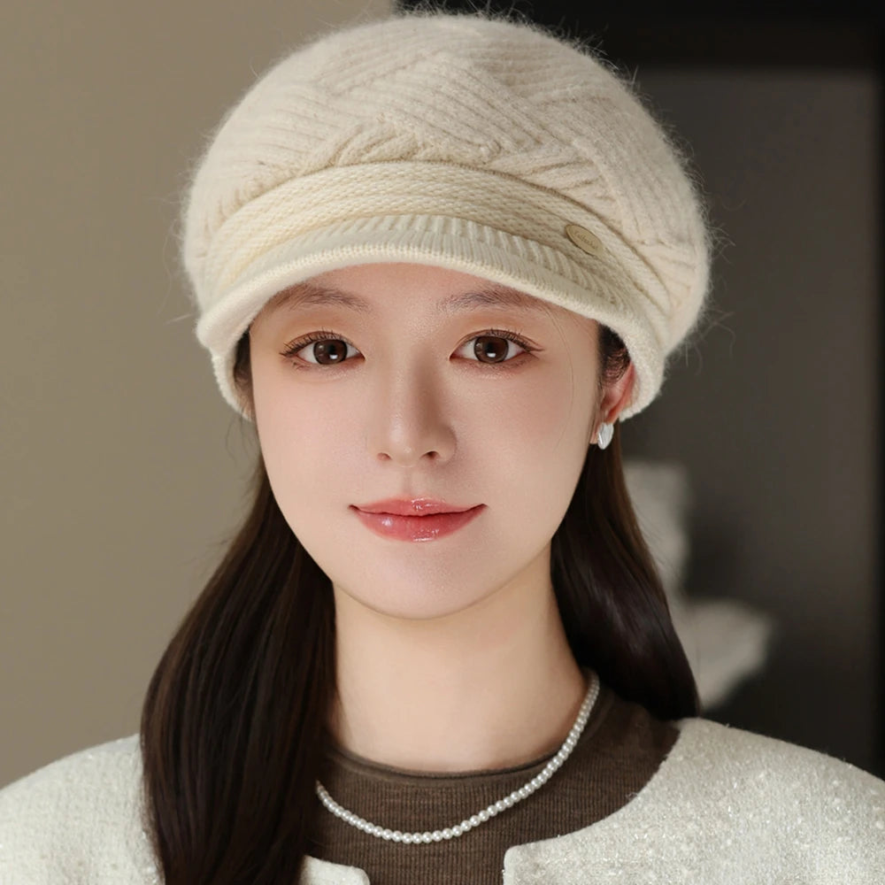 Rabbit Fur Blend Beanie – Casual Streetwear Winter Cap