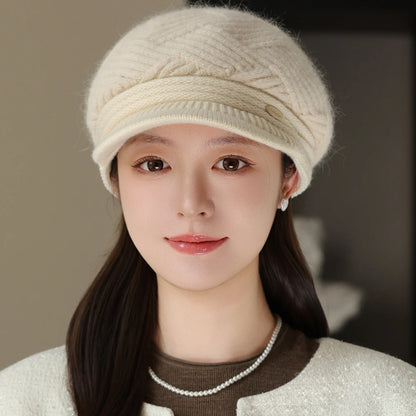 Rabbit Fur Blend Beanie – Casual Streetwear Winter Cap