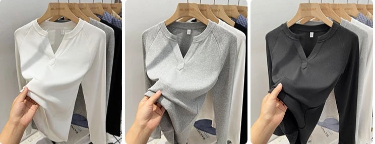 Women’s slim-fit V-neck long-sleeve T-shirt