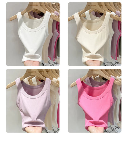 Women’s solid round-neck ribbed tank top