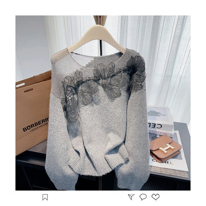 Women’s Korean lazy lace splicing sweater
