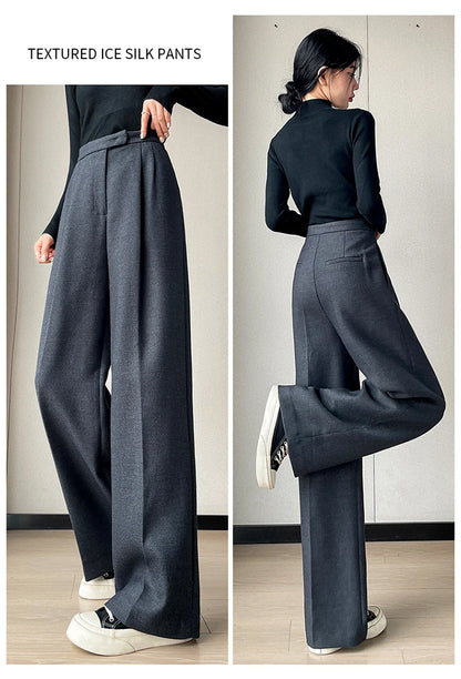 Women’s slim high-waist wool pants, autumn casual