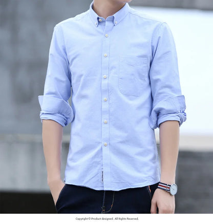 Men’s 100% cotton plaid shirt, stylish slim design for office or casual