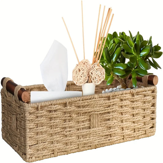 Durable wicker organizer basket—perfect for shelves, countertops, and décor