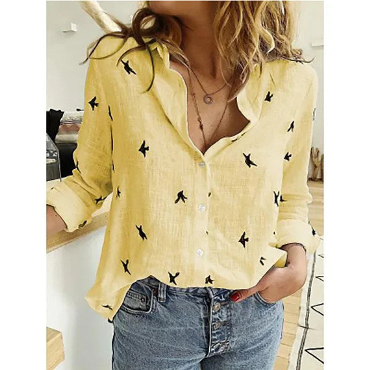 Women’s vintage cotton linen long-sleeve blouse