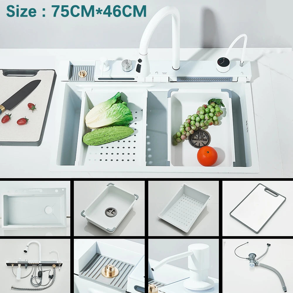 Multifunctional Kitchen Waterfall Sink – Large Single Basin, 304 Stainless Steel