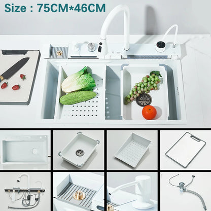 Multifunctional Kitchen Waterfall Sink – Large Single Basin, 304 Stainless Steel