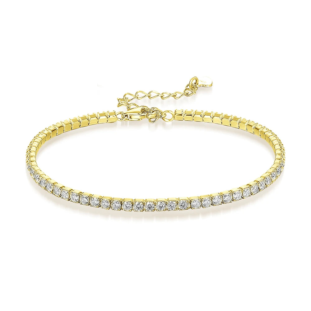 Fine Moissanite Tennis Bracelet – 18K White Gold Plated, Delicate Gift