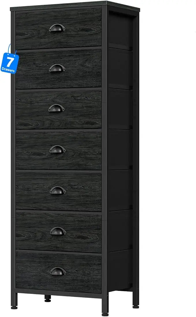Industrial-style tall dresser with 6 drawers and fabric storage—ideal for bedrooms or dorm rooms