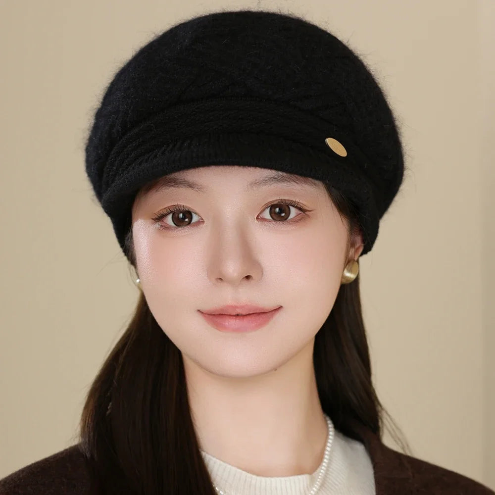 Rabbit Fur Blend Beanie – Casual Streetwear Winter Cap