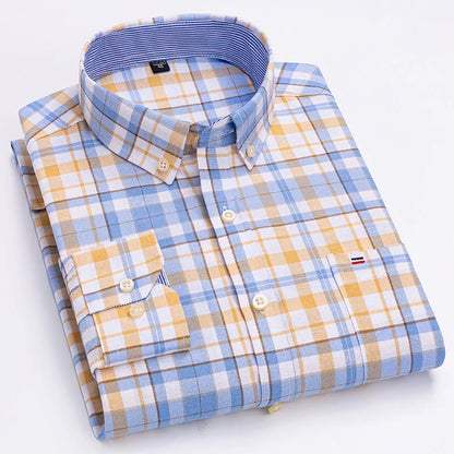 Smart casual cotton shirt with long sleeves, perfect for office or daily wear