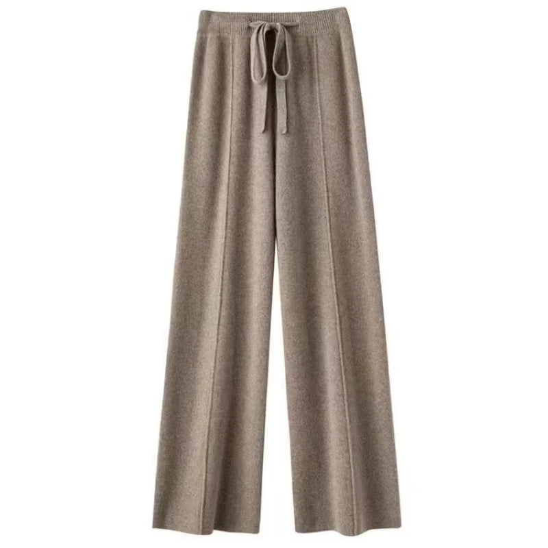 Women’s Merino Wool Knitted Wide Leg Pants – Autumn/Winter Casual Trousers