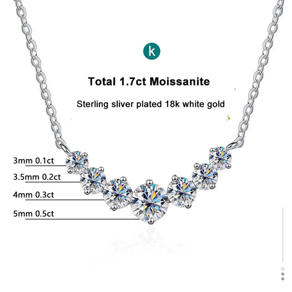 Moissanite Necklace – 925 Sterling Silver, 18K White Gold Plated