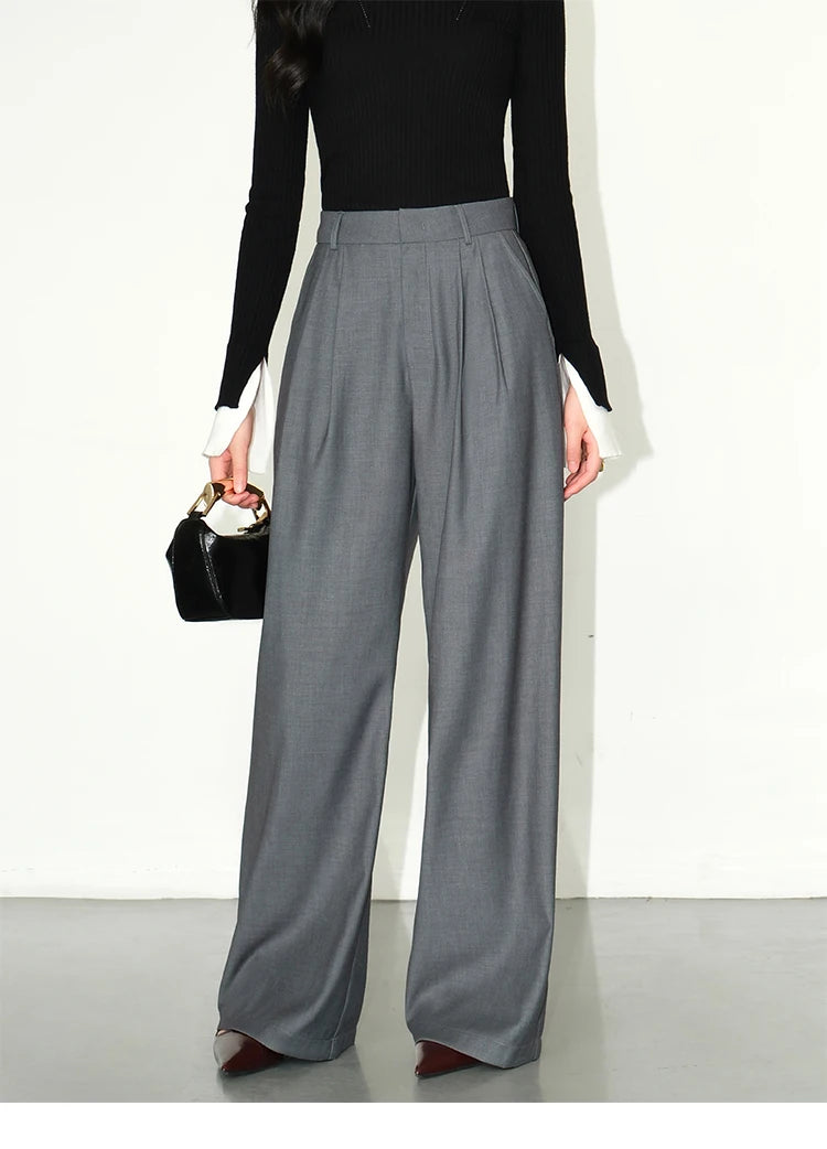 Loose drape casual straight trousers for office wear