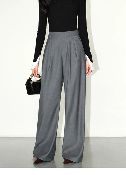 Loose drape casual straight trousers for office wear