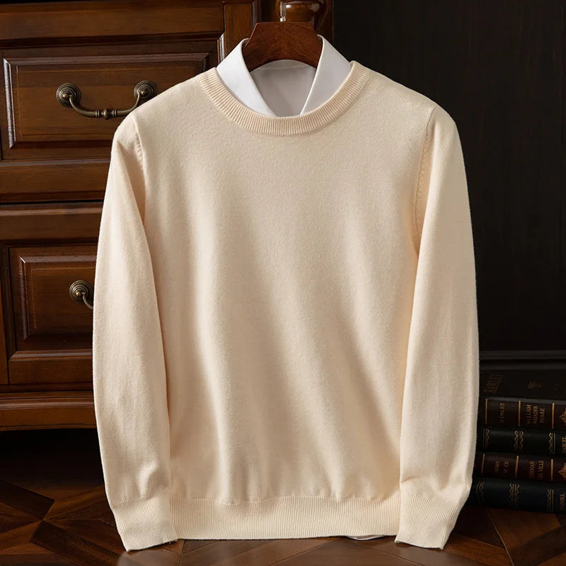 Men’s O-neck merino wool sweater for autumn & winter